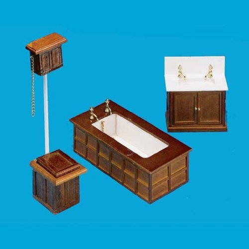 Aztec Imports Inc Dollhouse Miniature 3-Pc Walnut Victorian Bathroom Set