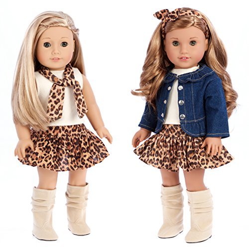 Adventure - 5 Piece Outfit - Jeans Jacket Ivory Tank top Skirt Scarf and Boots - 18 inch Doll Clothes (Doll not Included)