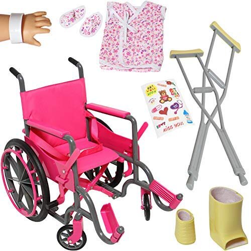 Doll Wheelchair Set with Accessories for 18 Inch Dolls Like American Girl Dolls + Bonus Accessories