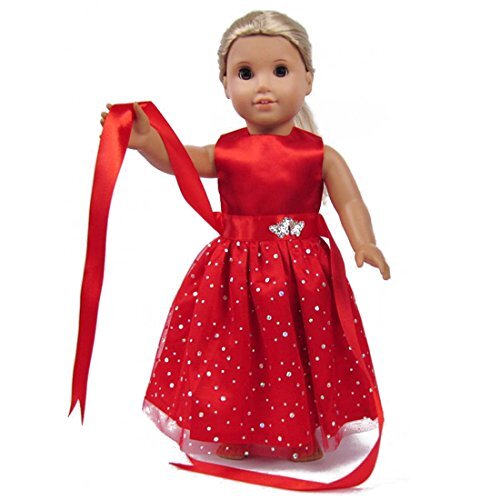 TianBo Doll Clothes - Beautiful Red Dress with Dots Outfit Fits 18 inch American Girl Doll My Life Doll Our Generation