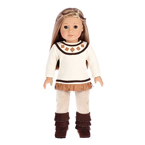 DreamWorld Collections - Pocahontas - 3 Piece Outfit - Clothes Fits 18 Inch American Girl Doll - Ivory Tunic Leggings and Brown Boots. (Doll not Inclu