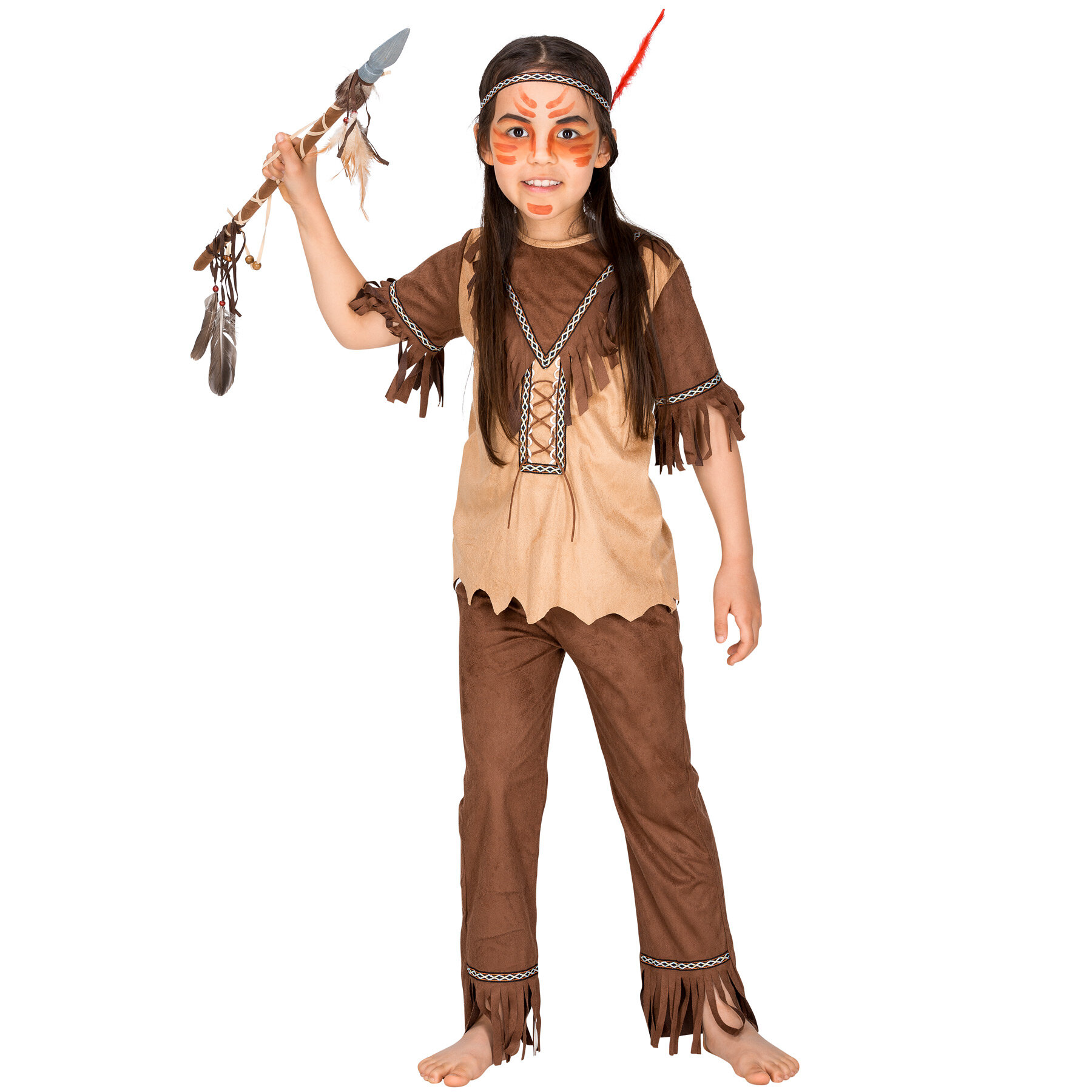 tectake Girlsa Red Hawk Native American Costume - 140 (10-12y)