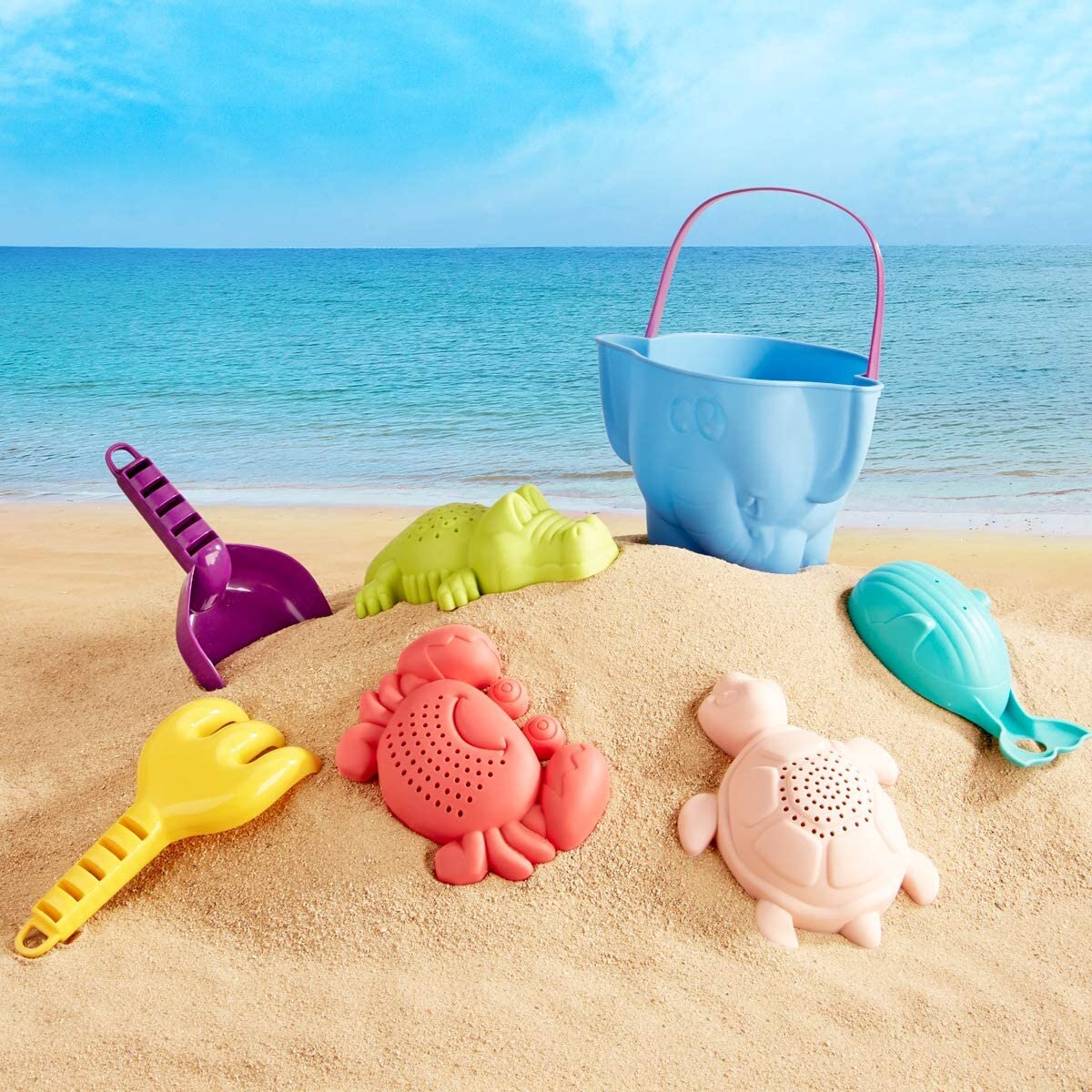 CubicFun Beach Toys Play Sand Toys for Toddlers Baby Bath Toys Thickened Animal Bucket and Spade Set Water Beach Toys for Kids Girls Boys 1
