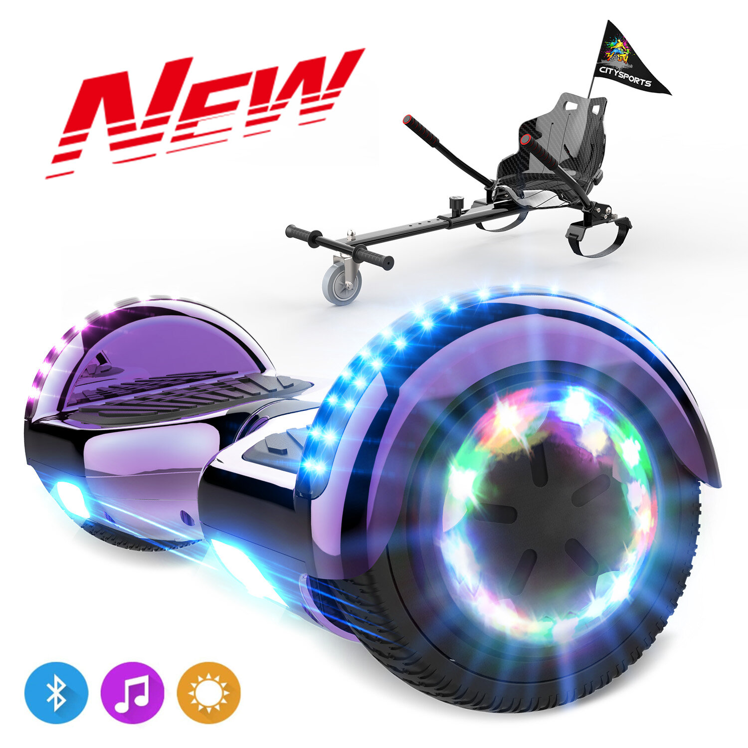 COOL&FUN Hoverboards with seat,Hoverboards with hoverkart,LEDBluetooth