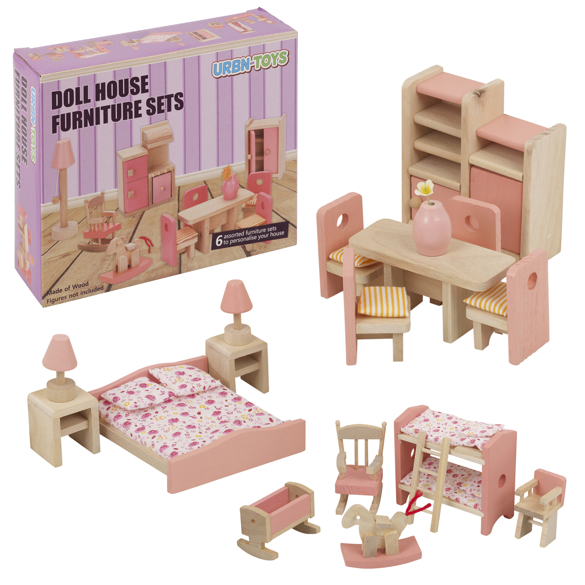 Kids Wooden Furniture Sets Bath Bedroom Doll House