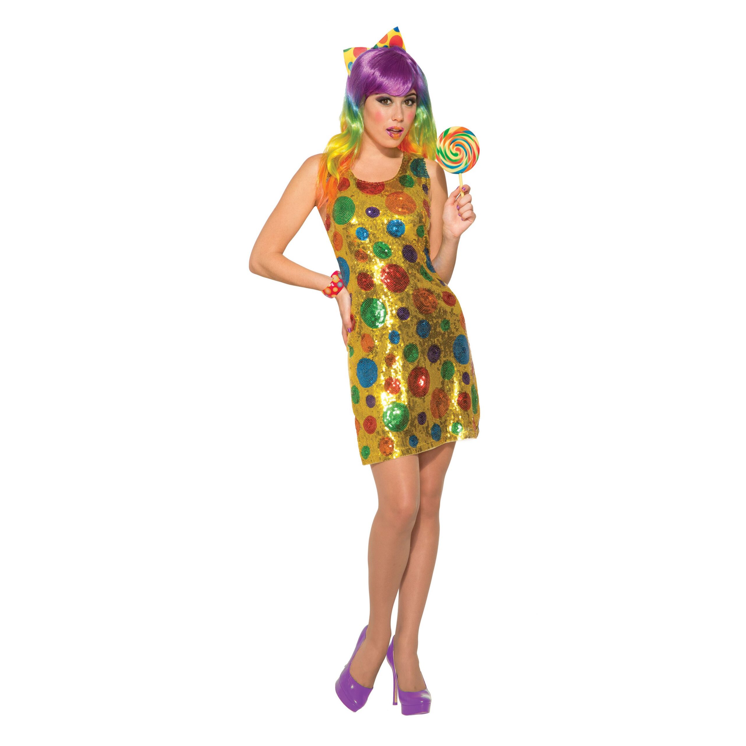Official Forum AC79280 Ladies Clown Polka Dot Sequin Dress Standard Adult Costumes