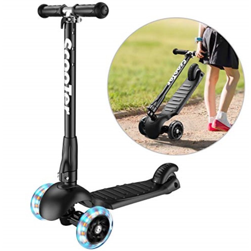 Banne Scooter Height Adjustable Lean to Steer Flashing PU Wheels 3 Wheel Kick Scooters for Kids Boys Girls (Black)