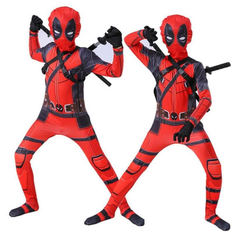 Kids Children Superheroes Costume Deadpool Full Body Halloween Fancy Cosplay Set