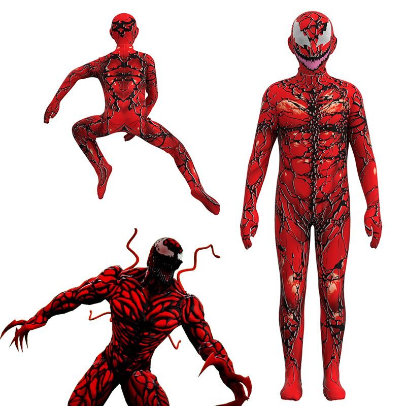 Kids Venom Carnage Jumpsuit Red Fullbody Costume Suit Halloween COS Performance