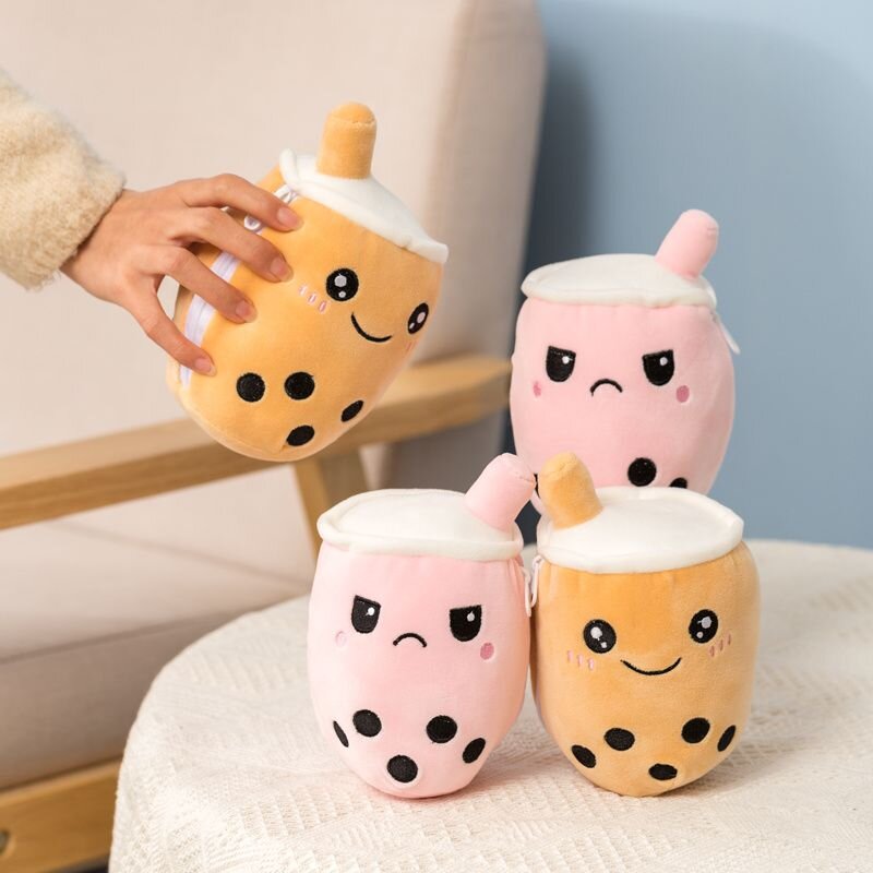 Reversible Secret Pouch Boba Plushie Bubble Tea Milk Plush Doll Soft Stuffed Toy