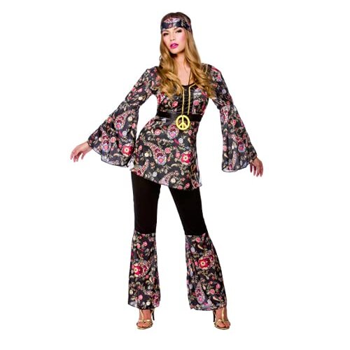 Adult Female Peace Lovin' Hippie Fancy Dress Costume (Women: 10-12) Black