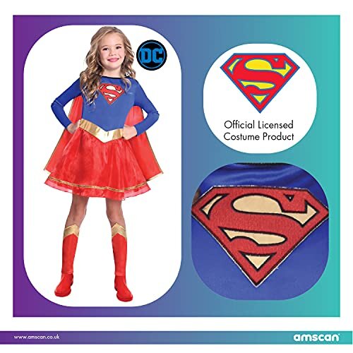 Amscan 9906075 Child Girls Official Warner Bros DC Comics Licensed Supergirl Classic Fancy Dress Costume (8-10 years), Blue