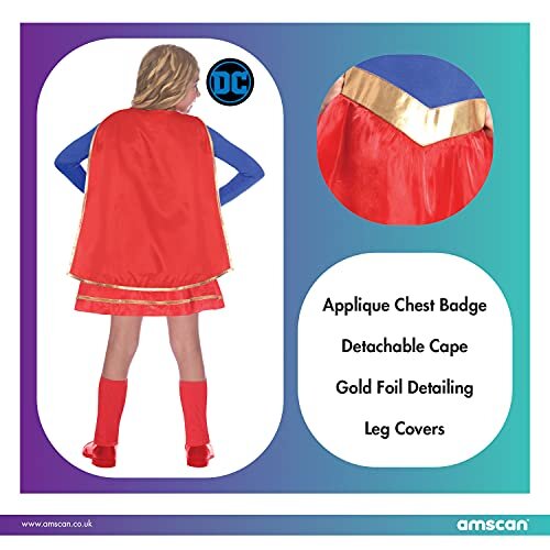 Amscan 9906075 Child Girls Official Warner Bros DC Comics Licensed Supergirl Classic Fancy Dress Costume (8-10 years), Blue