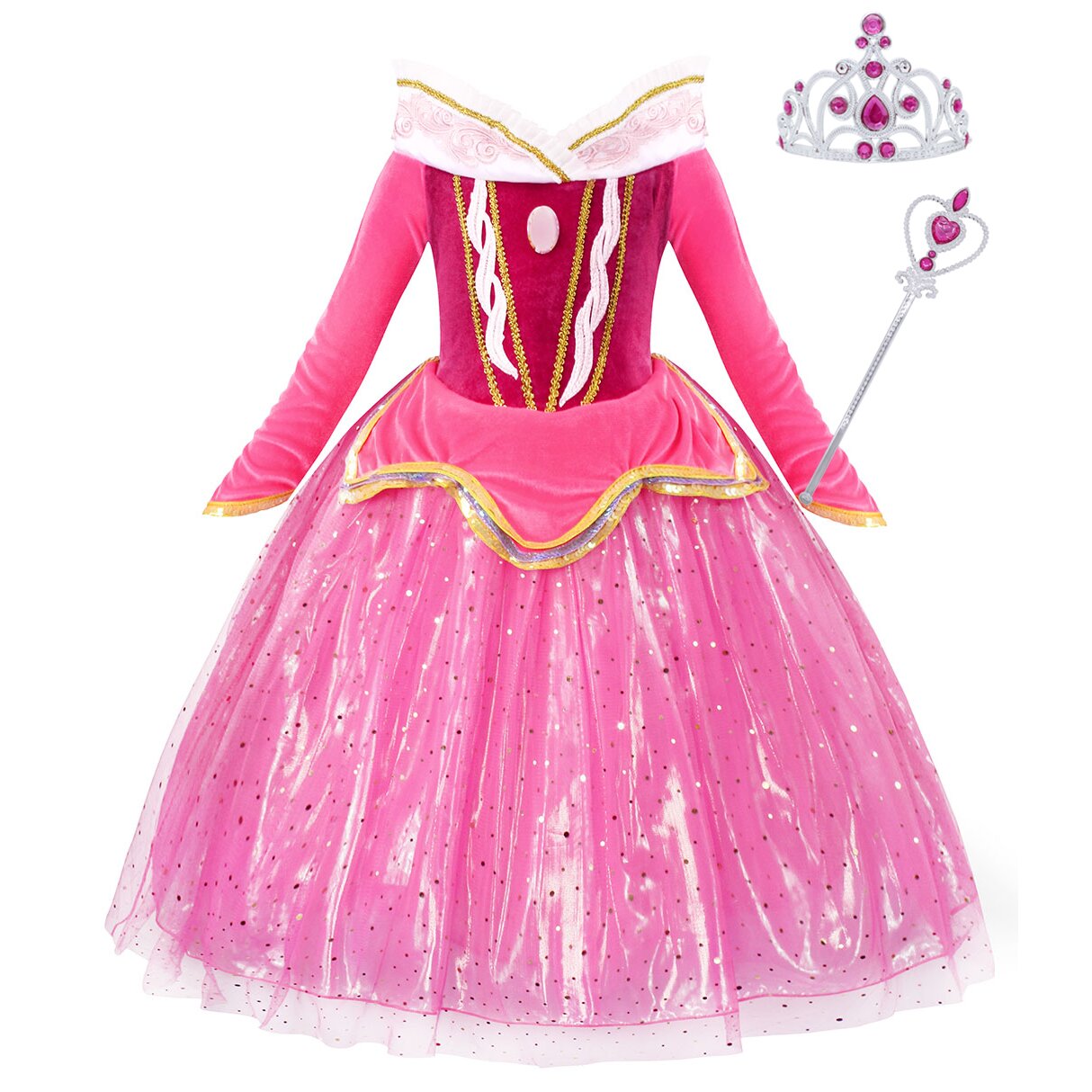 Jurebecia Aurora Dress for Girls Costume Girls Princess Dress Outfit Halloween Birthday Party Carnival Cosplay Party Dress up Fancy Dresses Rose Red