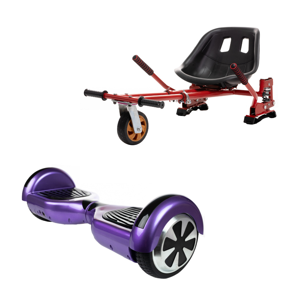 Smart Balance Hoverboard with go kart seat bundle, Regular Purple + HoverKart With Suspensions Red, 6.5 inch, Bluetooth, 700W, LED
