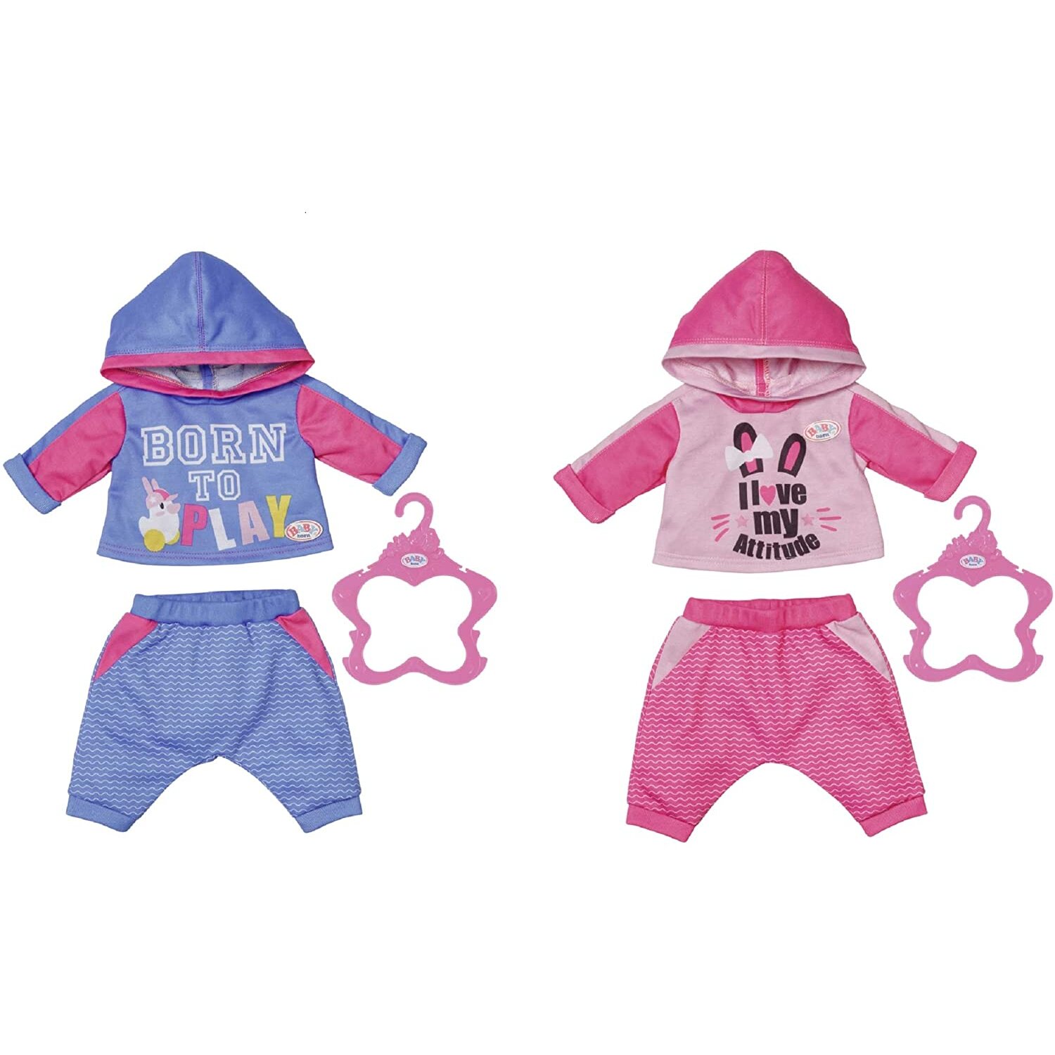 BABY born Jogging Suits Set of 2, 43 cm - For Toddlers 3 Years and Up - Easy for Small Hands - Includes Jogging Suits in Two Designs and Hanger,