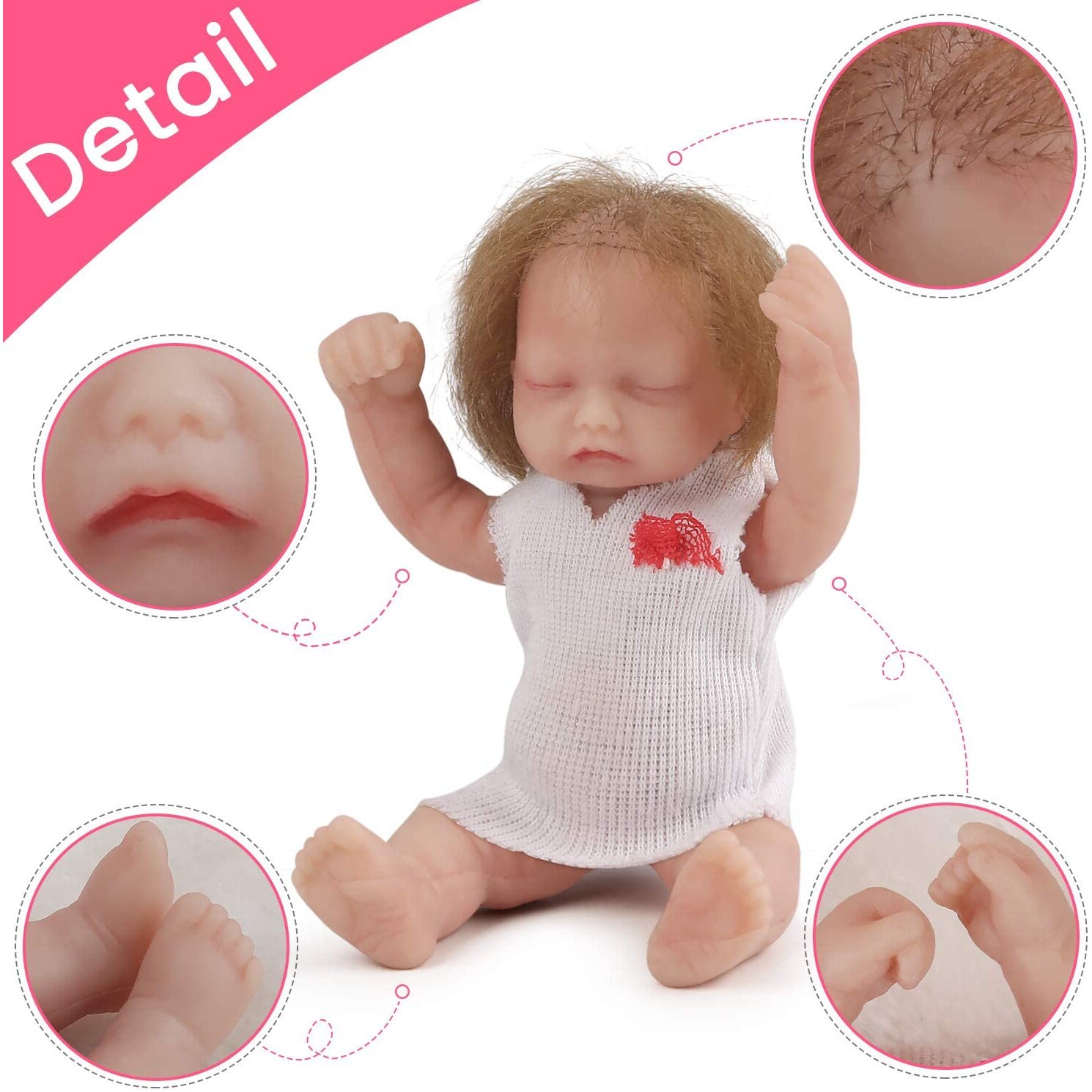 Vollence 4.5 inch Sleeping Full Silicone Mini Baby Dolls With Bone Pocket Doll - Girl