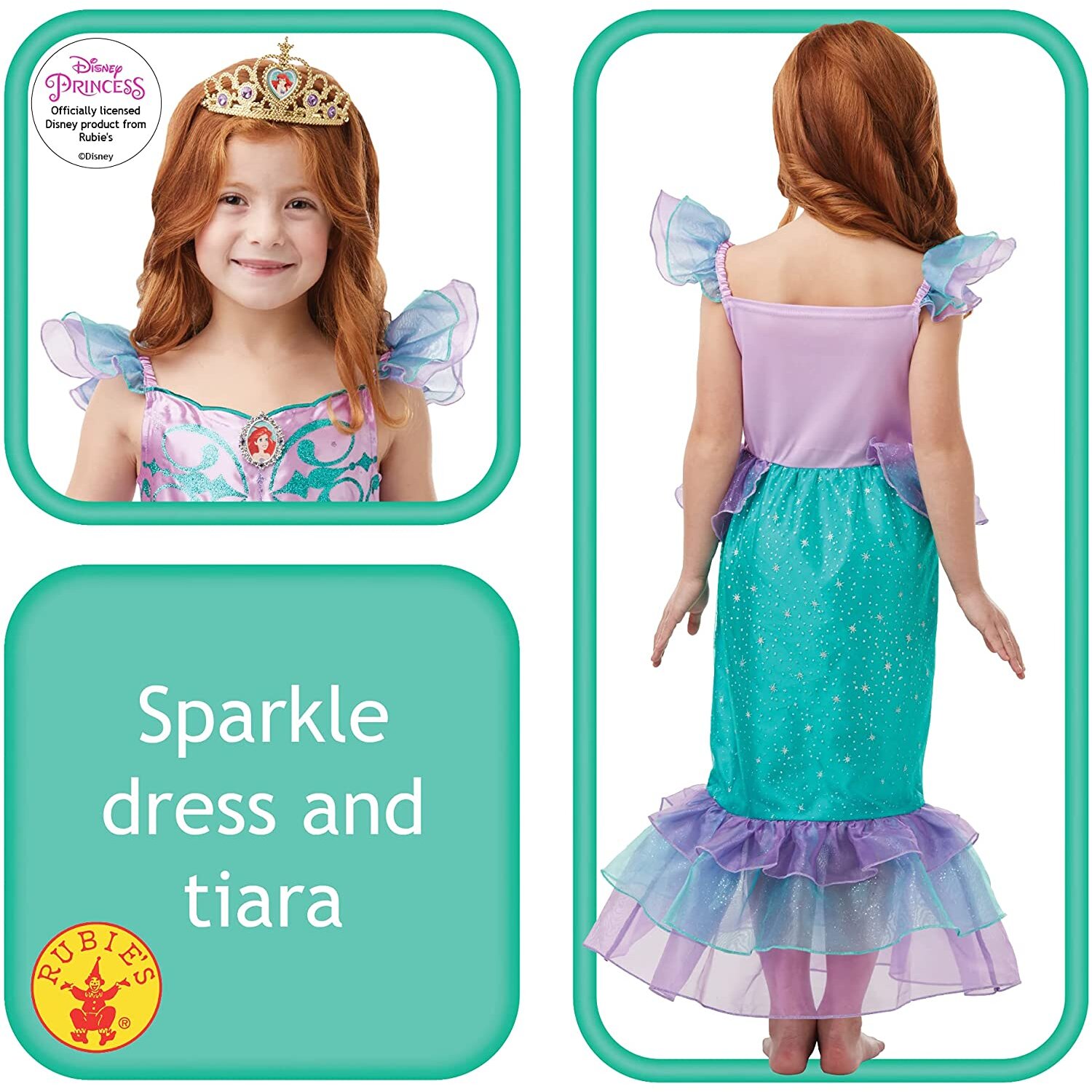 Rubie's Official Disney Princess Ariel Mermaid Glitter and Sparkle Girls Costume, Childs Size Medium Age 5-6 Years