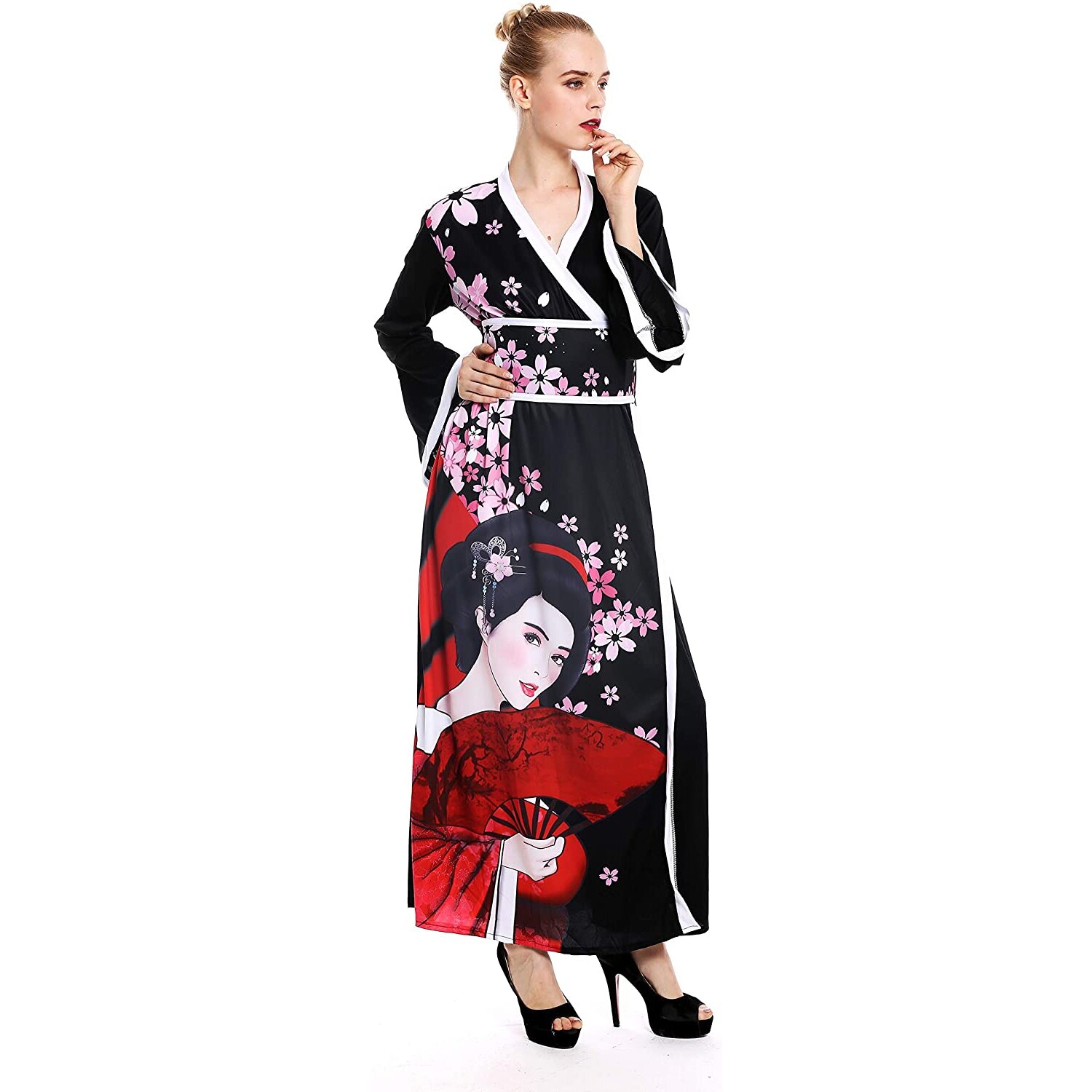 dressmeup - W-0288-S/M Lady Woman Costume Fancy Dress Halloween Kimono Japan Geisha Japanese China Girl Size S/M