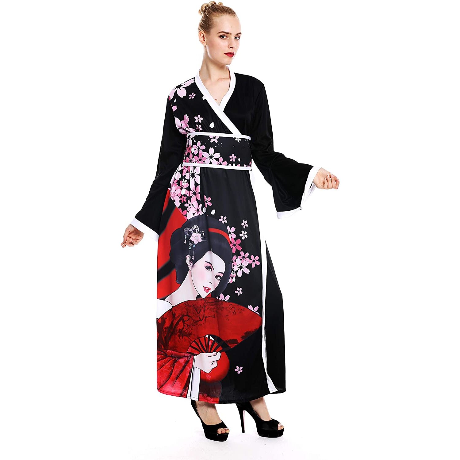 dressmeup - W-0288-S/M Lady Woman Costume Fancy Dress Halloween Kimono Japan Geisha Japanese China Girl Size S/M