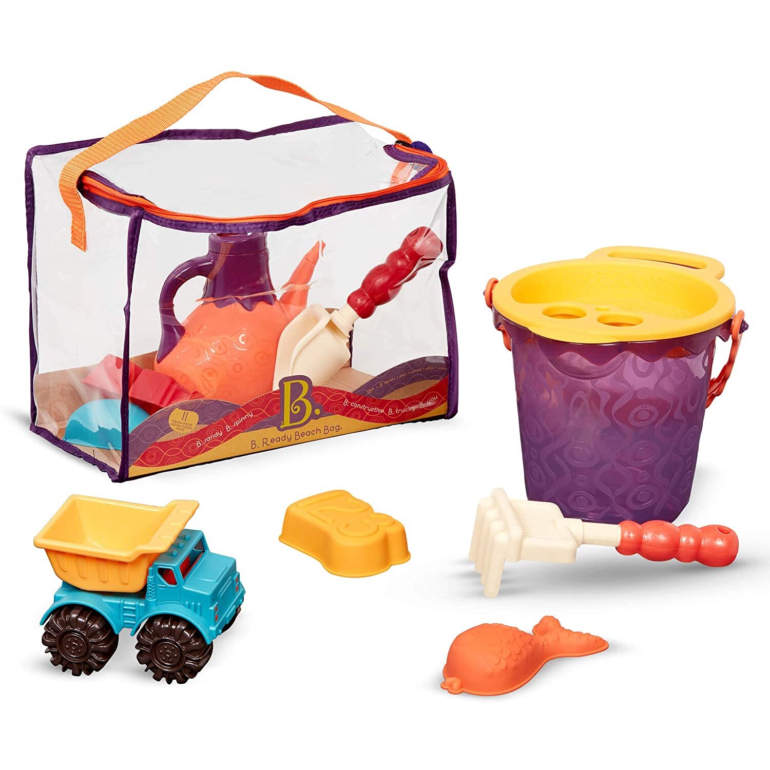 B. Toys – B. Ready Beach Bag – Beach Tote with Mesh Panel and 11 Funky Sand Toys – 18 M+ BX1308C1Z
