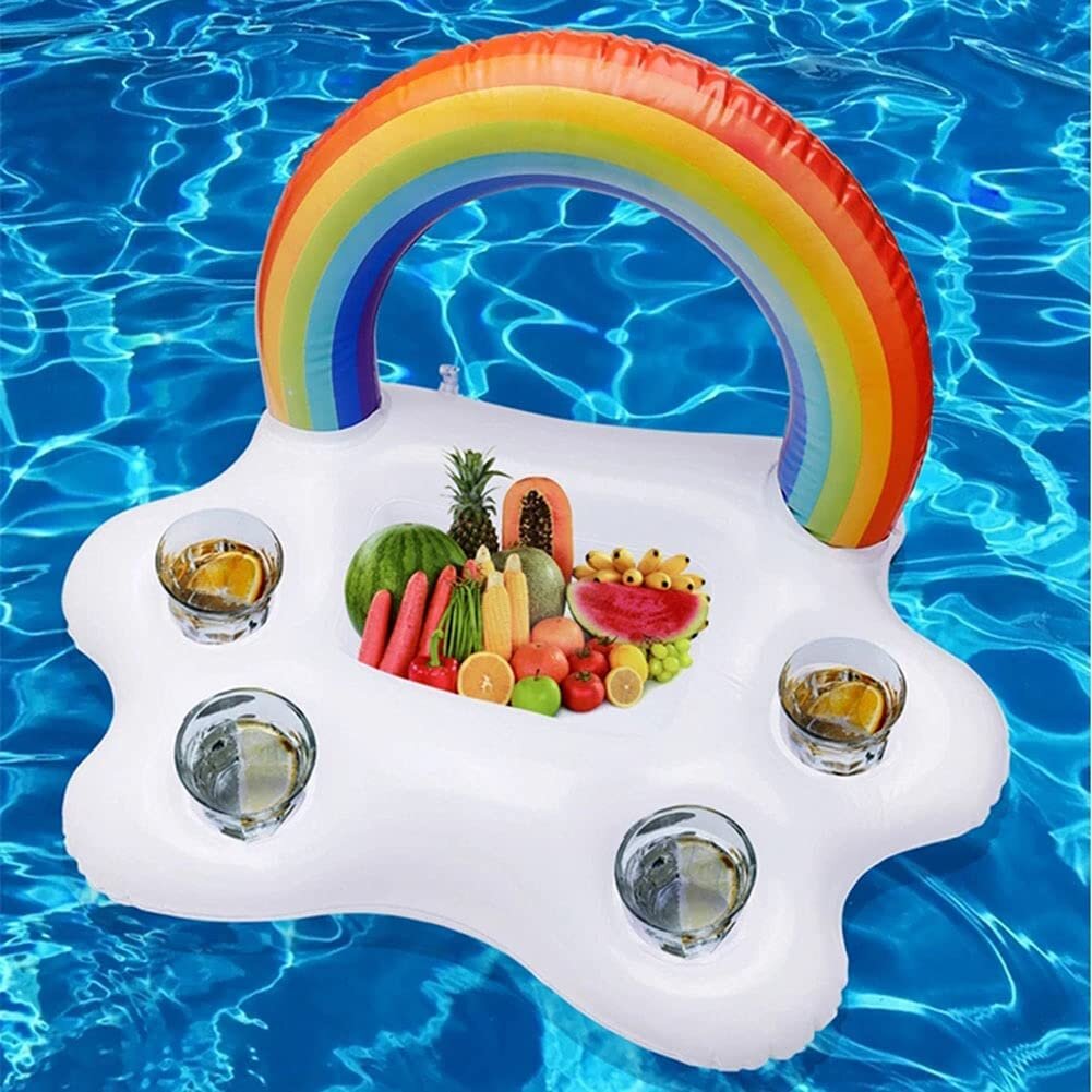 Morofme Rainbow Cloud Inflatable Drink Holder, Floating Beverage Salad Fruit Serving Bar Table Bar Pool Float Party, Pool...