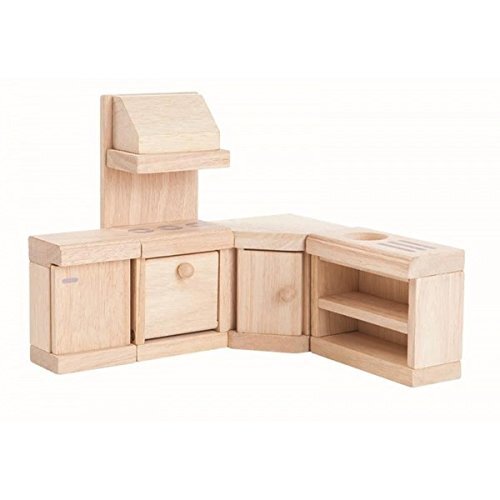 PlanToys Wooden Classic Line of Dollhouse Furniture- Kitchen Set (9013) | Sustainably Made from Rubberwood and Non-Toxic Paints and Dyes |PlanNatural