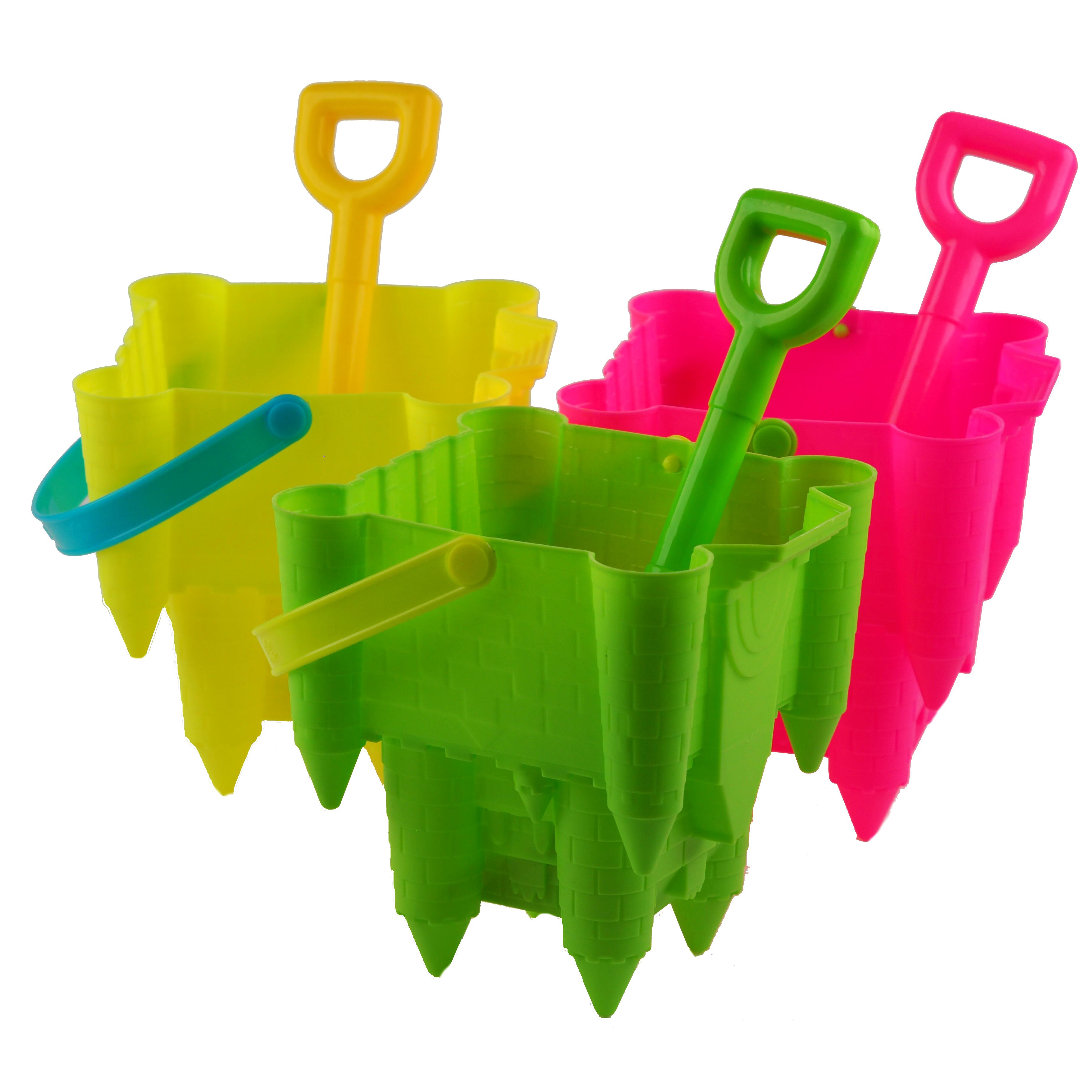 Sand Castle Shaped Bucket And Spade - Pink Yellow Green (Set of 3)