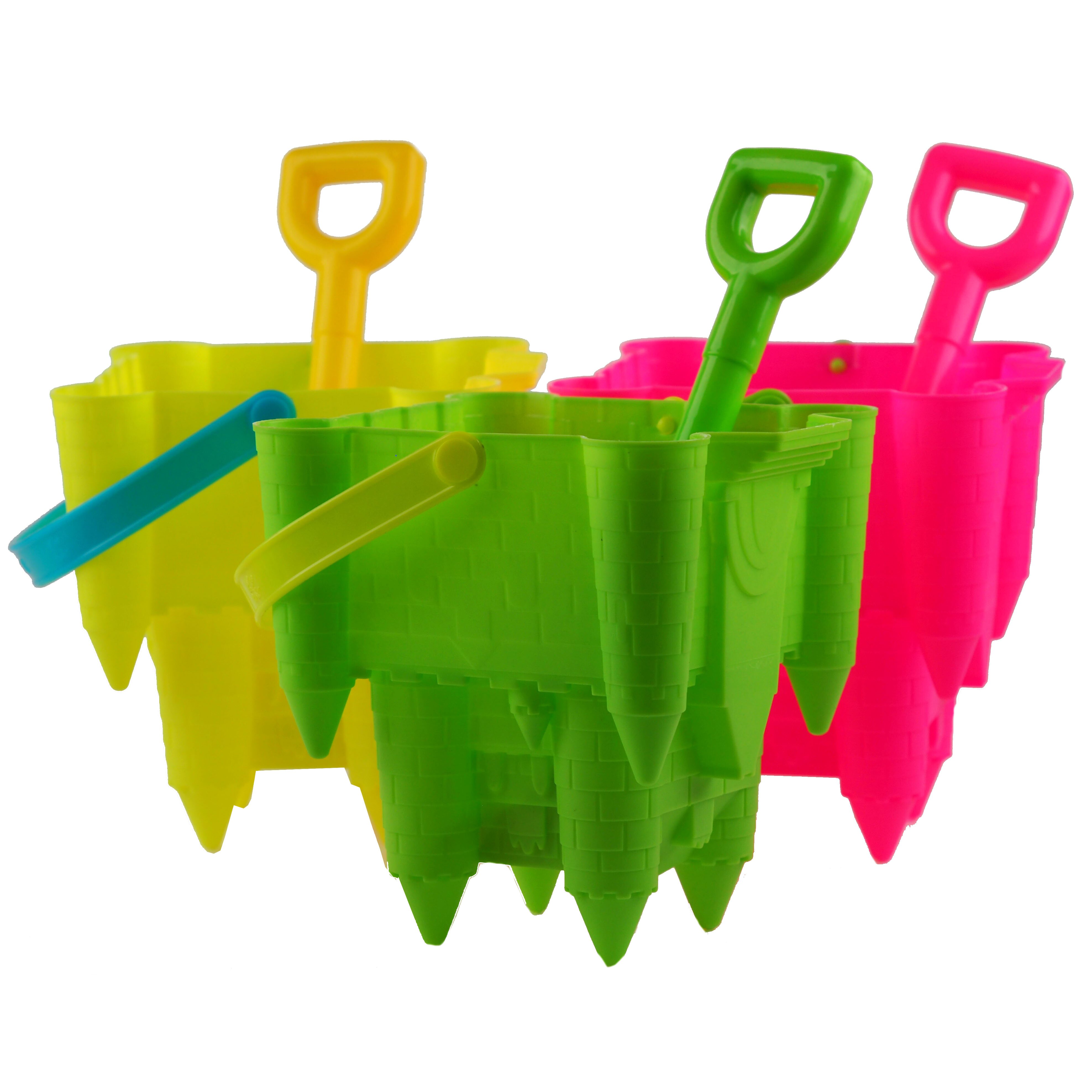 Sand Castle Shaped Bucket And Spade - Pink Yellow Green (Set of 3)