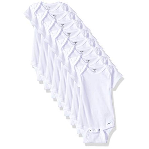 Gerber Baby 8-Pack Short Sleeve Onesies Bodysuits, Solid White, 18 Months