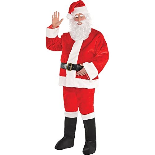Amscan 397116 Adult Plush Red Santa Suit with Accessories, Christmas Costume, 2 XL