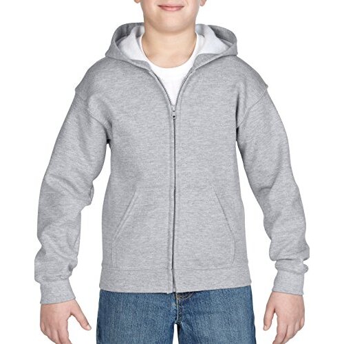 Gildan Youth Full Zip Hooded Sweatshirt, Style G18600B, Sport Grey, Medium