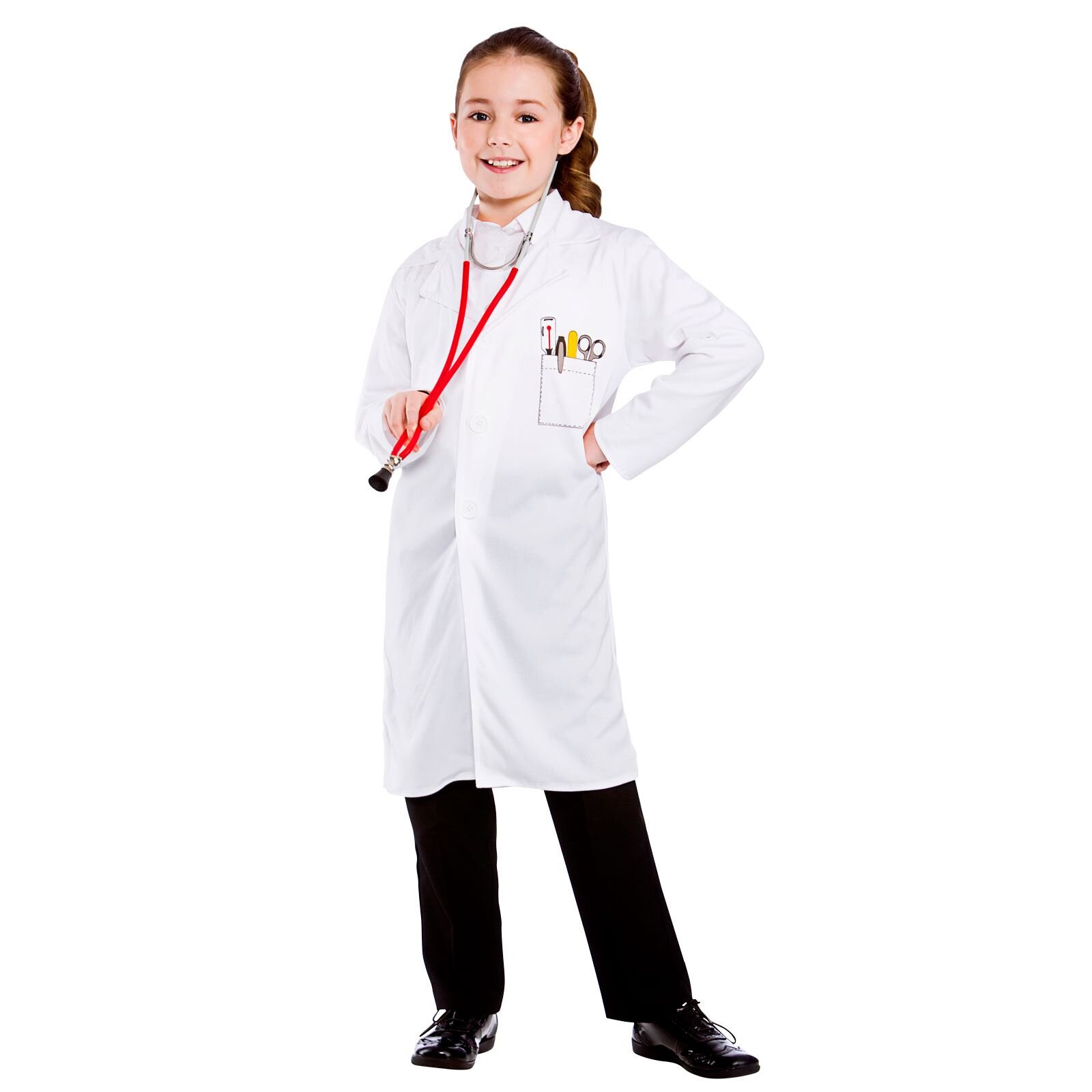Childrens White Doctors Coat Fancy Dress Up Party Costume New - Medium (Age 5-7)