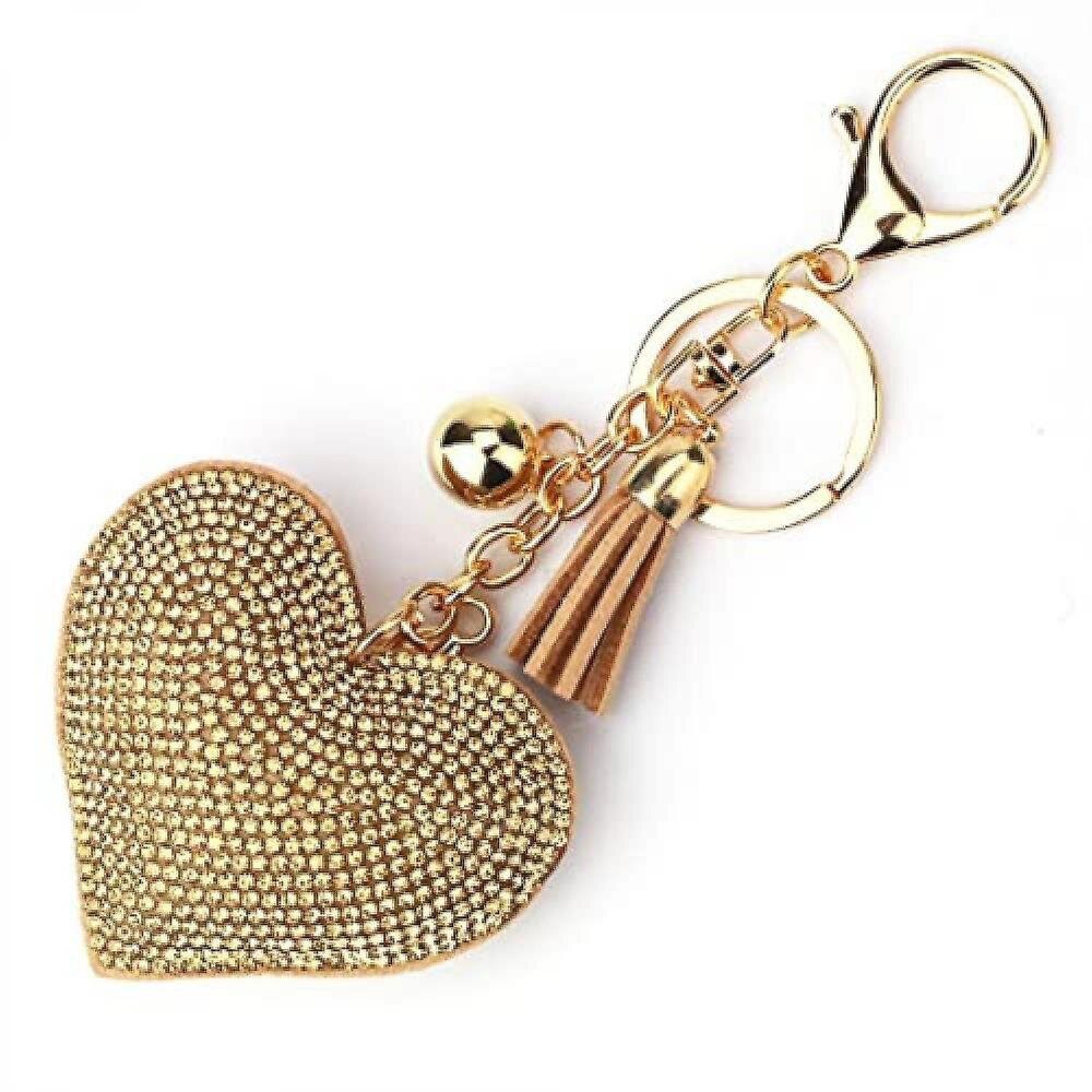 Shxx Lovely Peach Heart Diamond Keychain For Women Bag Pendant Keyring Valentine's Day Birthday Gifts---khaki Xq-jy36