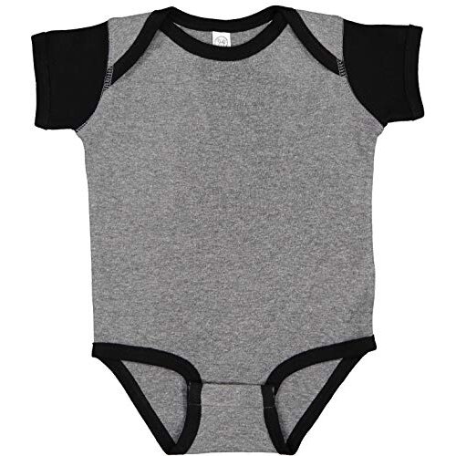 Rabbit Skins Baby Soft Short-Sleeve Bodysuit (4400) Granite Heather/Black, 24M