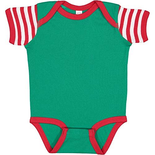 Rabbit Skins Baby Soft Short-Sleeve Bodysuit (4400) Kelly/Red-White Stripe/Red, 12M