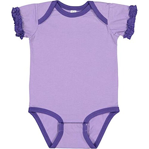 RABBIT SKINS, Baby Girl Soft Ruffle Fine Jersey Short Sleeve Cotton Bodysuit, Lavender/Purple, Newborn