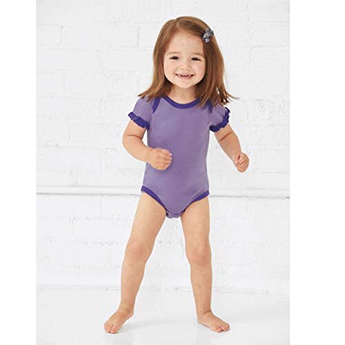 RABBIT SKINS, Baby Girl Soft Ruffle Fine Jersey Short Sleeve Cotton Bodysuit, Lavender/Purple, Newborn