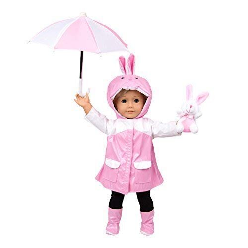 Dress Along Dolly Easter Bunny Rain Doll Outfit (4 Piece Set) - Premium Handmade Clothes & Accessories Include