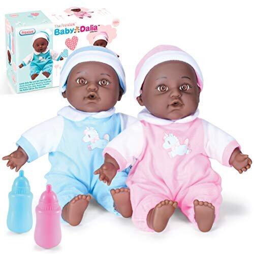 Prextex 11" Baby Black Twin Baby Doll Set | African American Baby Toy | Soft Realistic Lifelike Newborn Doll | Small Dolls for Toddler, Kid,