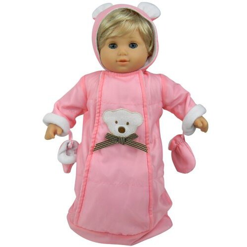 15 Inch Doll Clothes Baby Doll Snowsuit Set by Sophias, Fits 15 Inch American Girl Bitty Baby & More! Pink Polar Bear Snowsuit, Gloves & Hood | Doll N
