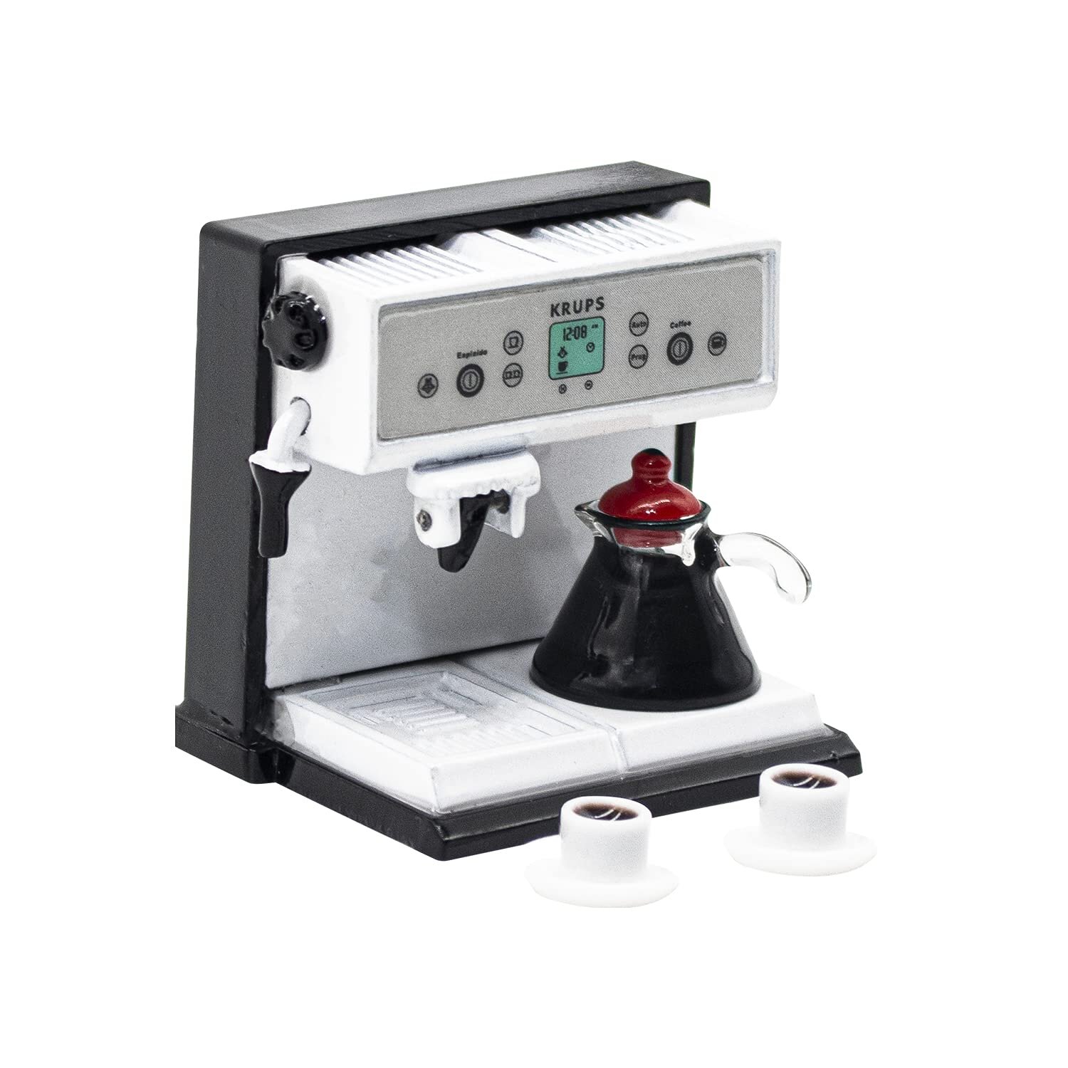 Hiawbon 1:12 Scale Miniature coffee Maker Machine with Pot and 2 cups Set for Mini House DIY Pub Kitchen Bar Decoration