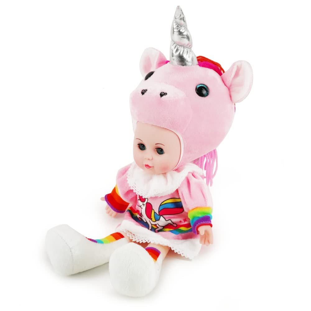 BOLEY Unicorn Baby Doll - Open and close Eyes Unicorn Baby Doll for Kids - classic 16 Inch Babydoll with Unicorn Plush-Hoodie and cotton Dress - Unico