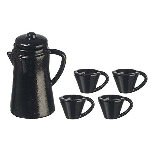 Melody Jane Dollhouse Black coffee Pot & Mugs Miniature Kitchen Accessory