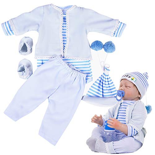 TATU Reborn Baby Doll Clothes Boy 22 inch Cute 5 Pcs Sets Outfit Fits 20- 23 inch Reborn Dolls Newborn Baby Boy Clothes