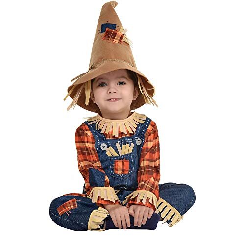 Party City Tiny Scarecrow Halloween Costume for Babies, 12-24 Months, Includes Jumpsuit and Hat
