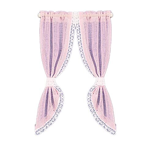 Melody Jane Dollhouse Pink Demi Curtains on Rail Miniature 1:12 Scale Window Accessory