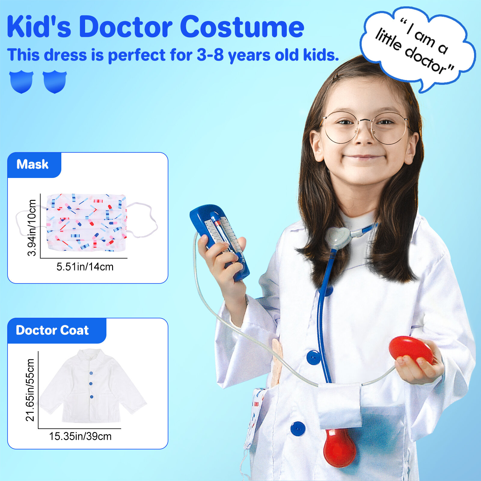 deAO Pretend Doctor Role Play Fancy Dress Up Costume Set for Kids Medical Play Educational Toy for Kids Gifts for Xmas Birthday  Costume-PC-WDOC