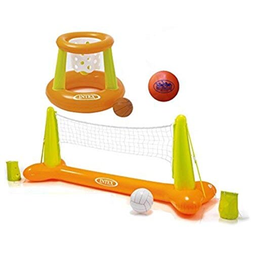 Intex Floating Pool Volleyball Game & Floating Hoops Basketball Game with Exclusive Mattys Toy Stop 4.25" Viny