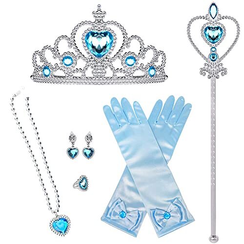 Quanj Girls Princess Elsa Dress up Party Cosplay Accessories Wig Gloves Wand Crown Set Elsa Costume Dress up Accessories Set